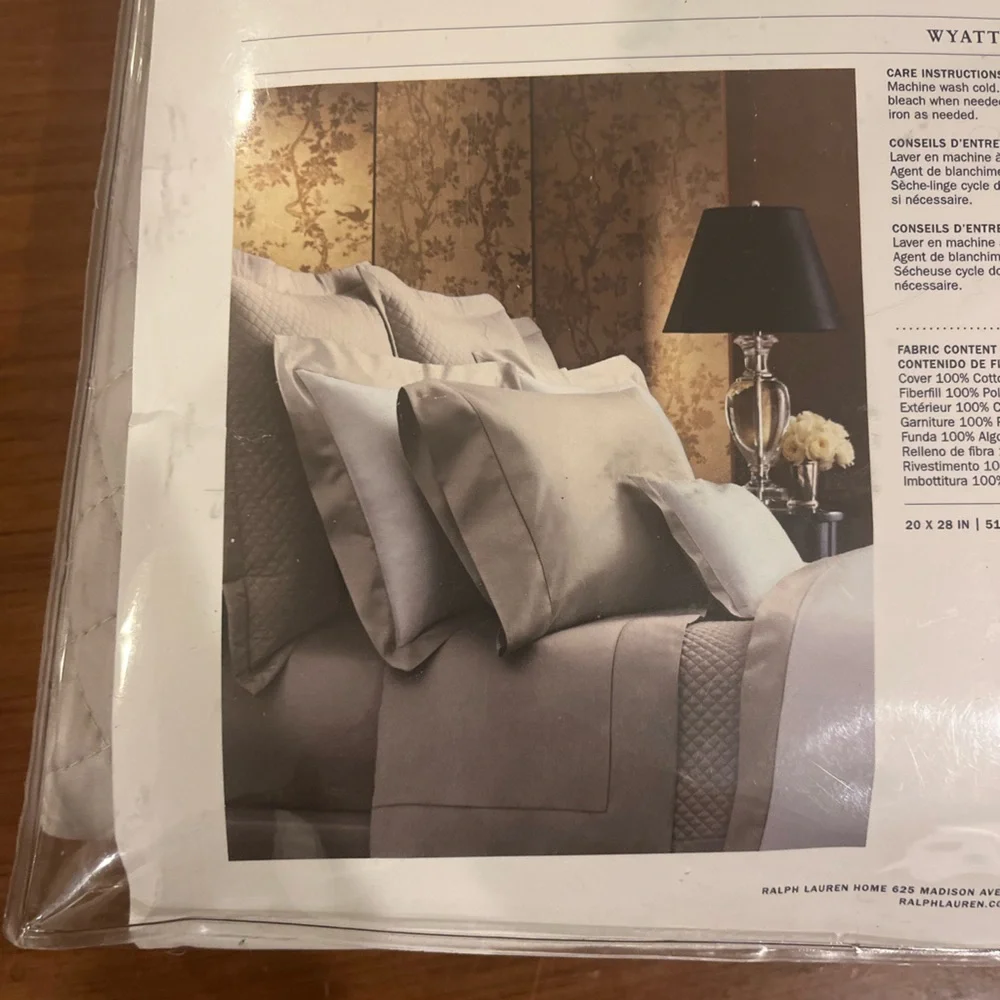 Ralph Lauren Wyatt Vintage Silver Standard Pillow Sham new open package quilted